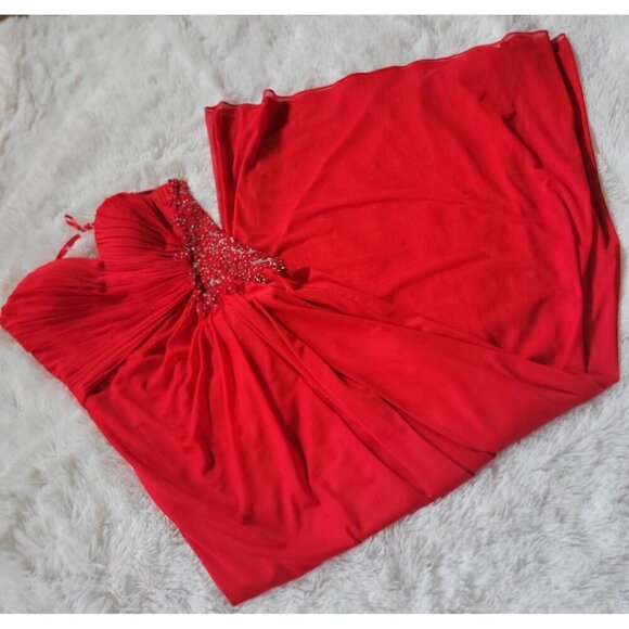 Strapless Red Beaded Cut Out Back Elegant Formal Maxi Dress SZ 6 - Picture 8 of 14